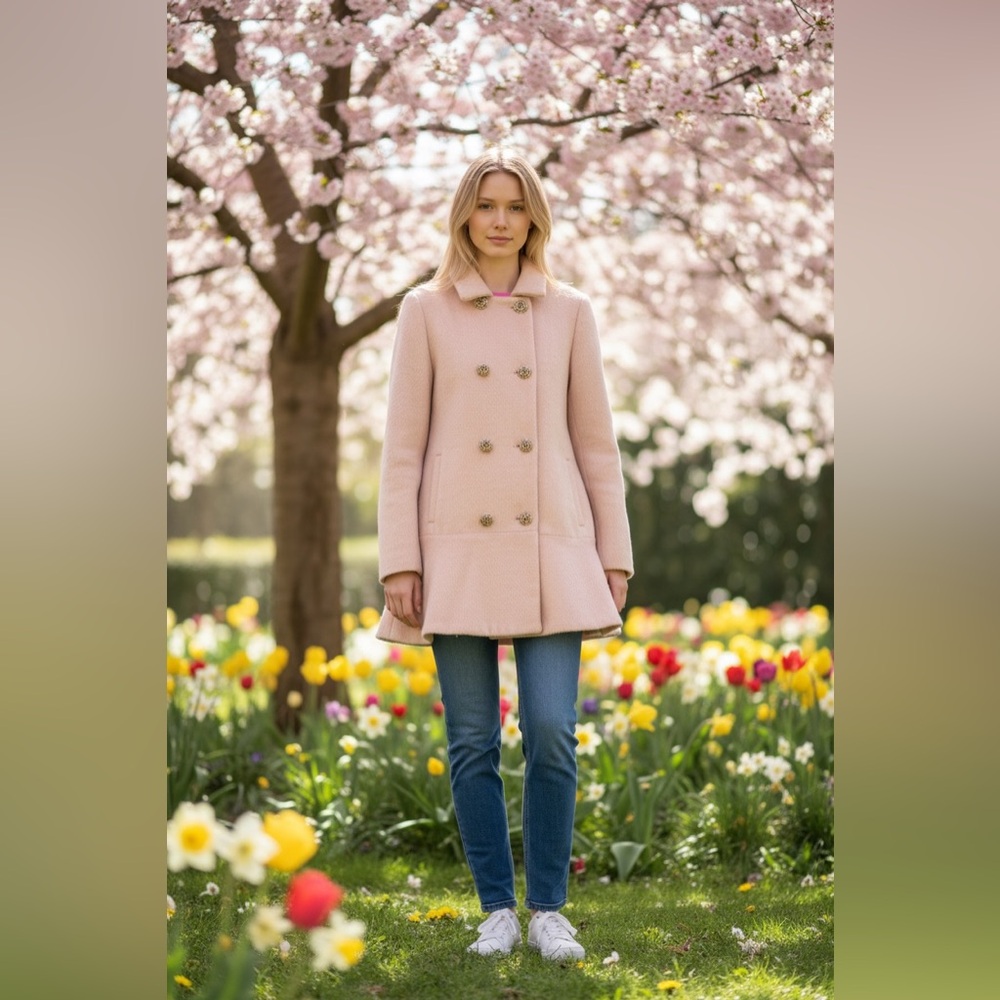 Elegant Cream Double-Breasted Women's Coat